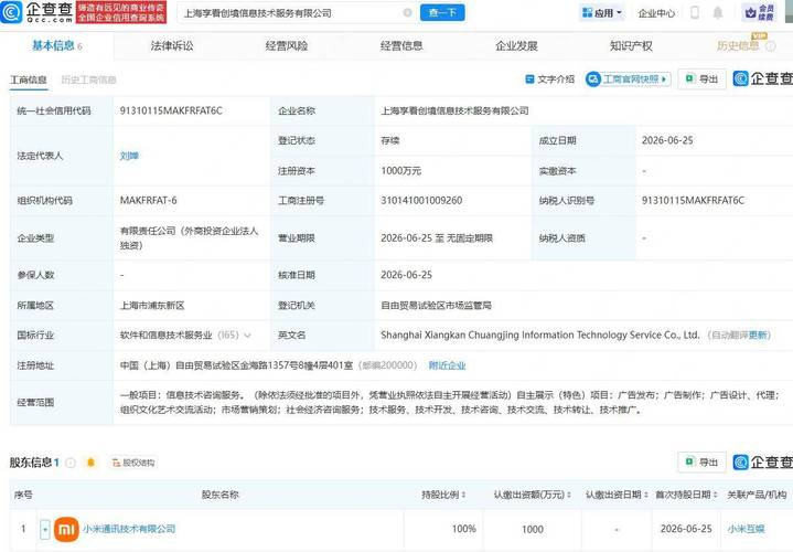 代表人為劉嬋,注冊資本為1000萬元,經營范圍包含:信息技術咨詢服務